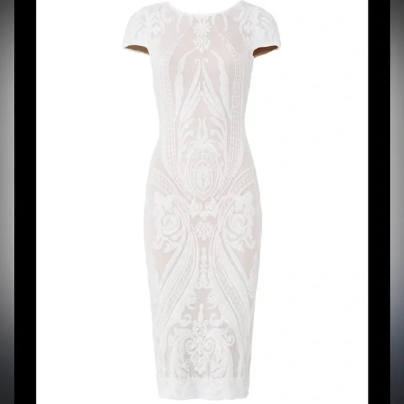 Dress the Population Elegant White and Cream Embroidered Fitted Sheath Dress - Picture 10 of 13